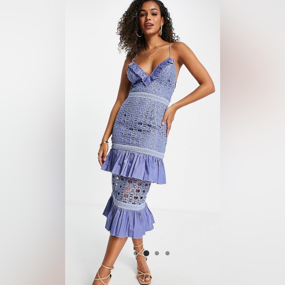 ASOS DESIGN strappy back lace tired midi peplum dress